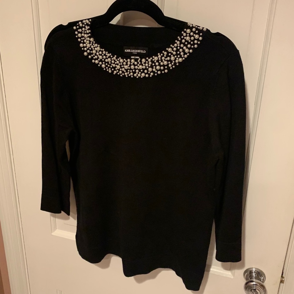 Pearl neckline Karl Lagerfeld 3/4 sleeve sweater